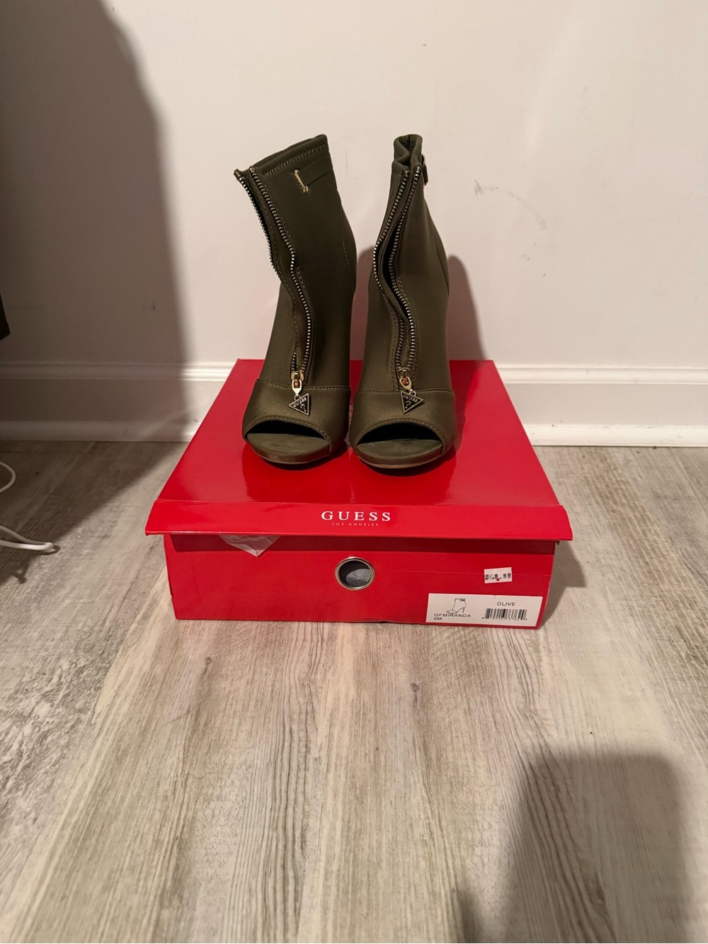 GUESS Olive Zip-Peep Toe Womens Booties